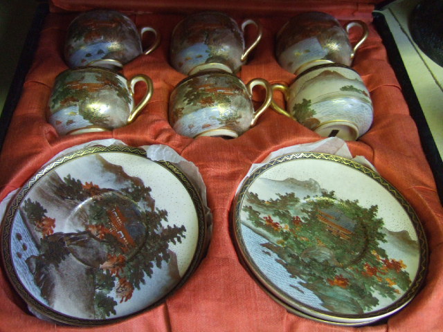 Appraisal: A cased set of six Satsuma coffee cups and saucers