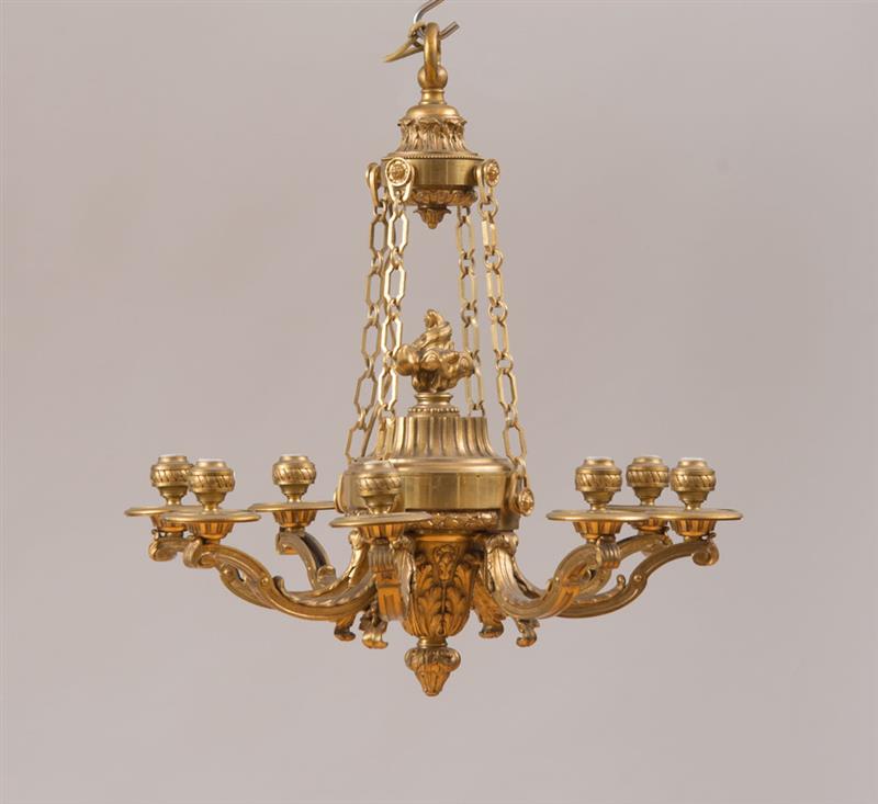 Appraisal: R GENCE STYLE GILT-BRONZE EIGHT-LIGHT CHANDELIER The wreath-bound support ring