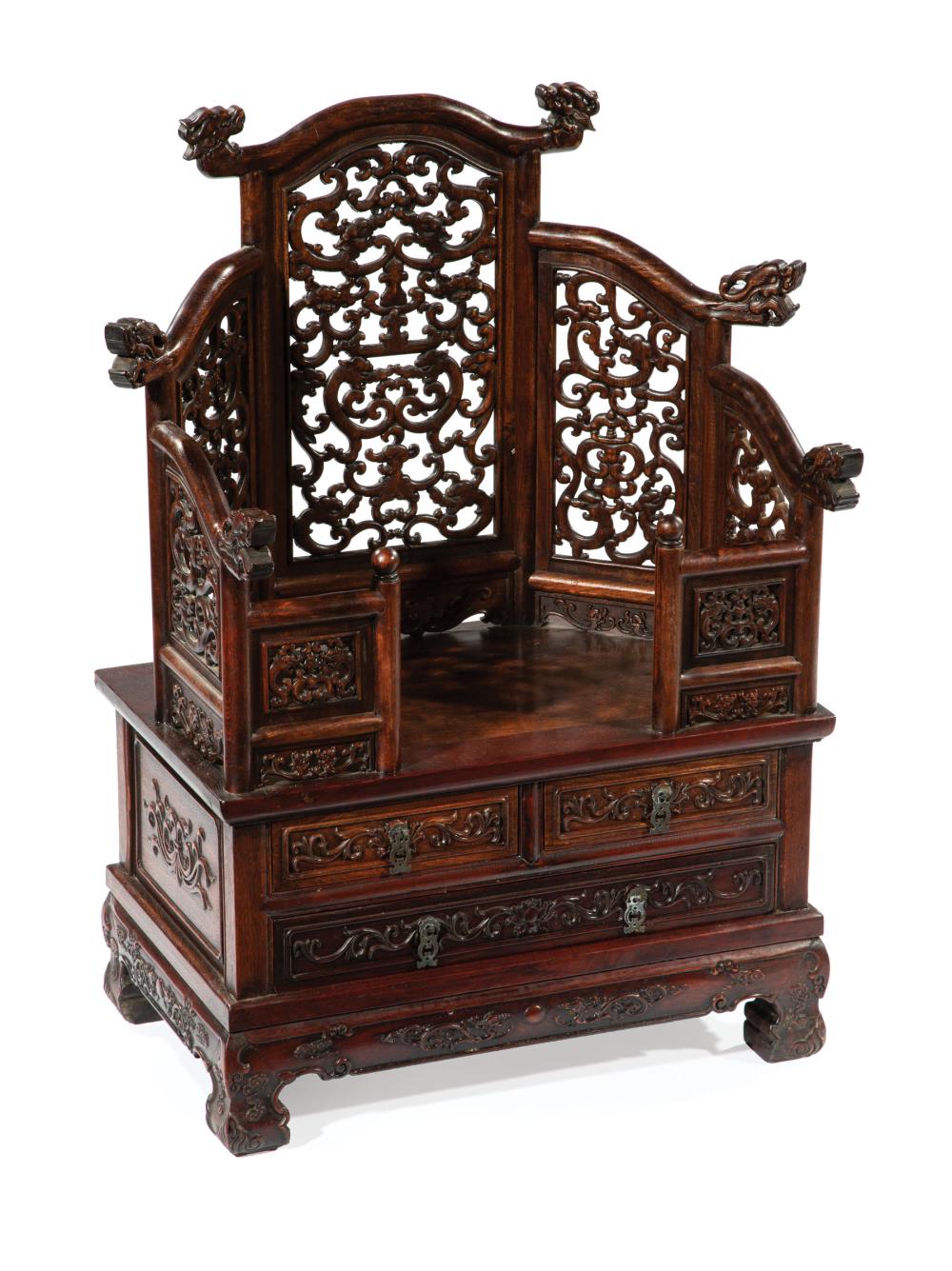 Appraisal: Chinese Carved Rosewood Mirror Stand openwork gallery carved in seven