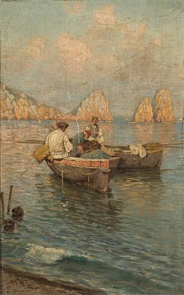 Appraisal: Giuseppe Esposito Italian born Fishermen of Capri with I Faraglioni