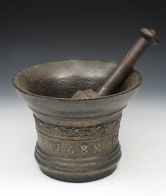 Appraisal: A DUTCH BRONZE MORTAR dated the maker indistinct but possibly