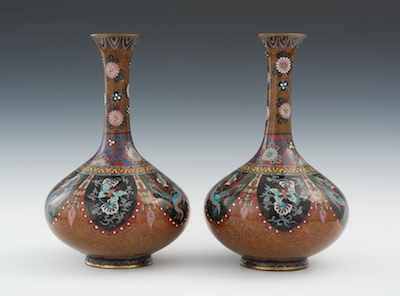 Appraisal: A Pair of Goldstone Cloisonne Vases Meiji Period Rounded squat