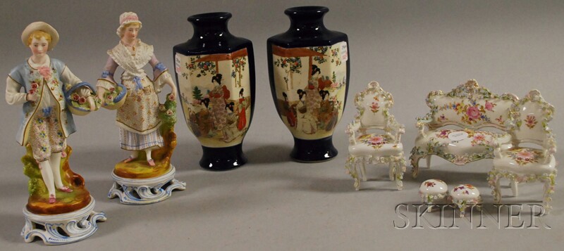 Appraisal: Pair of French Bisque Figures a Five-piece Dresden Miniature Porcelain