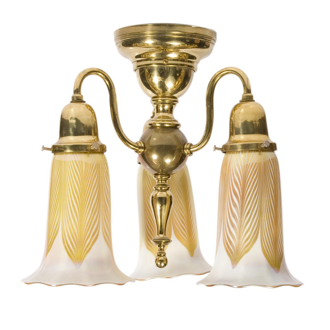 Appraisal: Quezal Glass and Brass Three-Light Ceiling Fixture Circa En suite