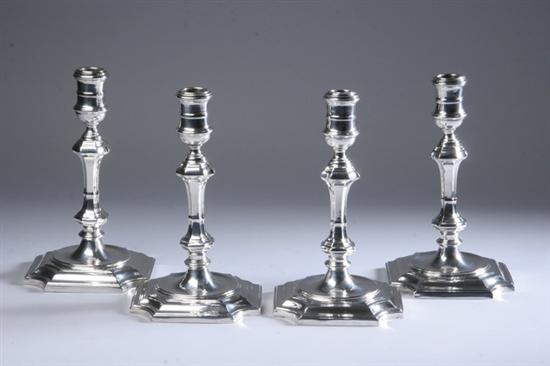 Appraisal: FOUR CURRIER ROBY STERLING SILVER CANDLESTICKS mid- th century Baluster