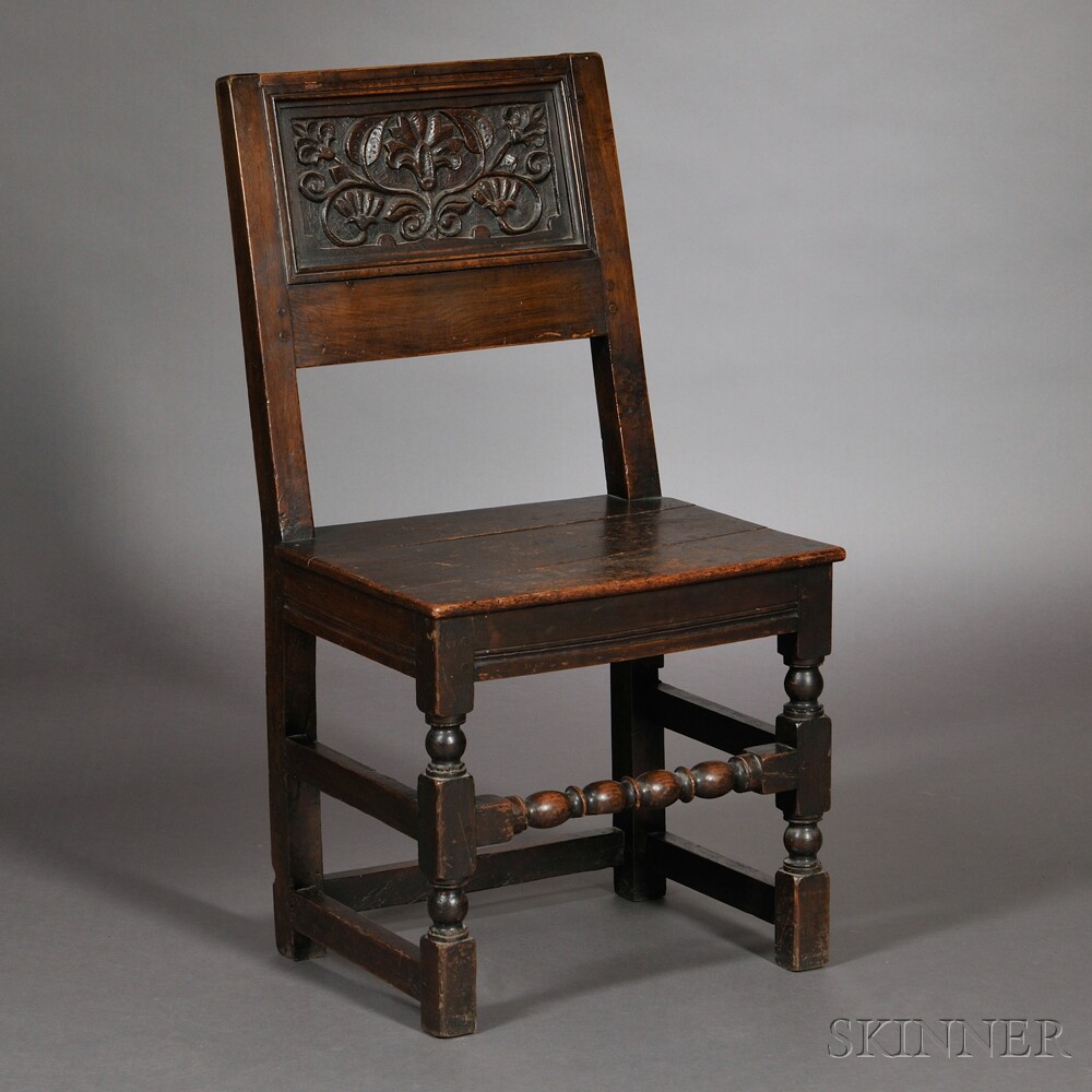 Appraisal: Charles II-style Carved and Joined Oak Side Chair England th