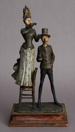 Appraisal: JASON MULLER THE SPECTATORS Painted spelter group of lady with