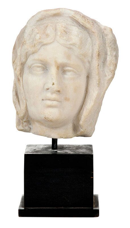 Appraisal: Carved Marble Head of Woman on Stand probably Roman exact