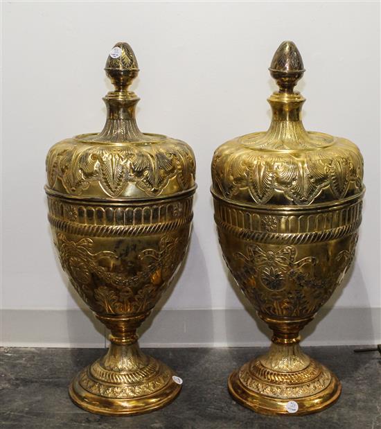 Appraisal: Sale Lot A Pair of Gilt Metal Urns th century