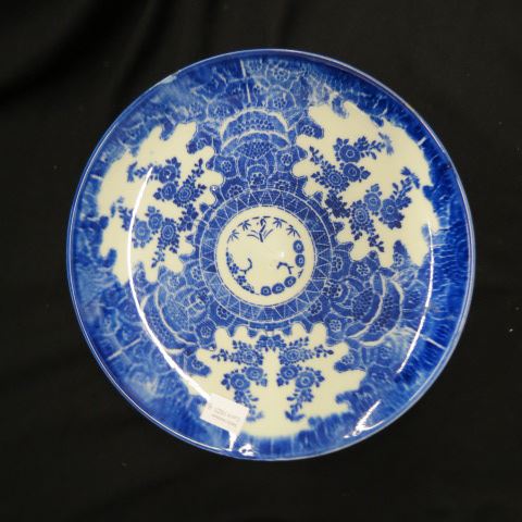 Appraisal: Oriental Blue White Porcelain Charger deep rich florals excellent