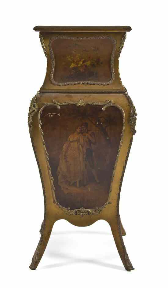 Appraisal: A Continental Gilt Metal Mounted Vernis Martin Decorated Pedestal having