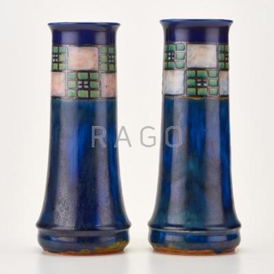 Appraisal: BESSIE NEWBERRY ROYAL DOULTON Pair of stoneware vases with enameled