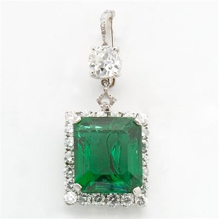 Appraisal: Diamond and Green Glass Pendant-Brooch Estimate -