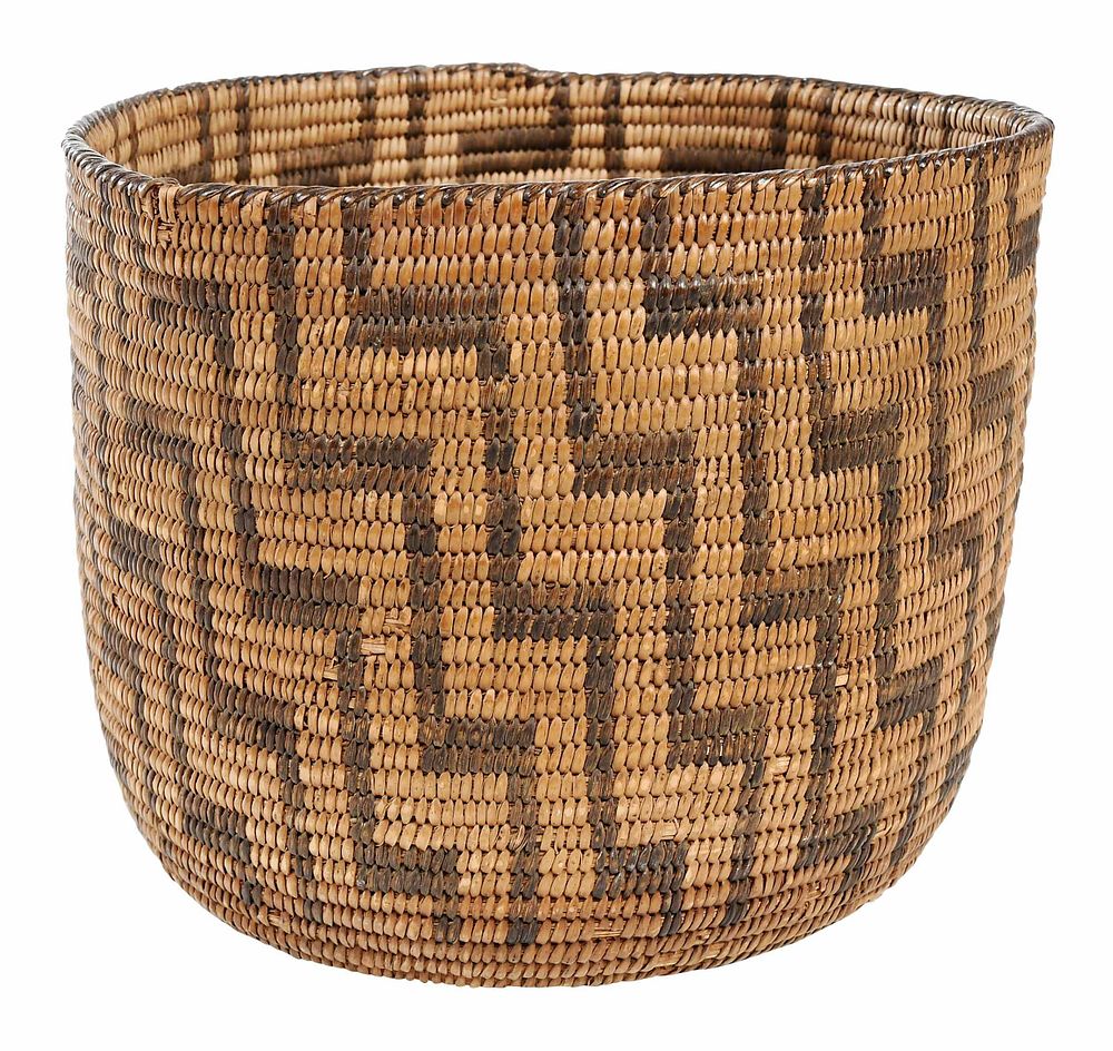 Appraisal: Straight Sided California Mission Basket th century finely woven decorated