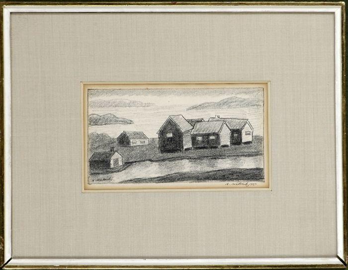 Appraisal: Abraham Walkowitz American - Landscape with Cottages Lithograph signed and