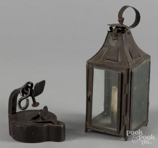 Appraisal: Small tin carry lantern th c '' h together with