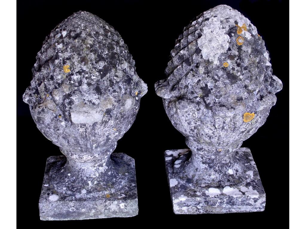 Appraisal: Pair of pineapple garden finials with square bases high approx