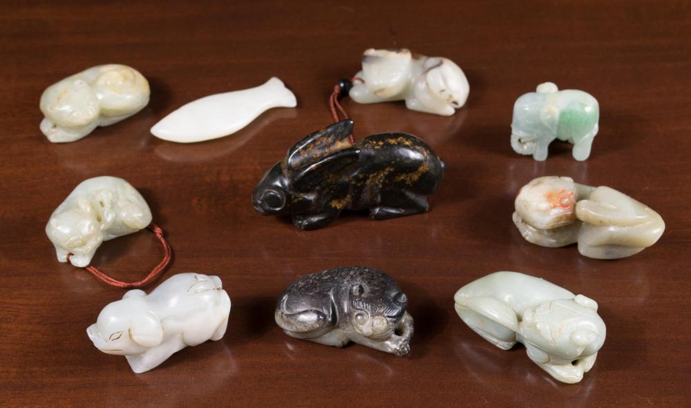 Appraisal: CHINESE JADE AND HARDSTONE ANIMAL CARVINGS items Heights from to