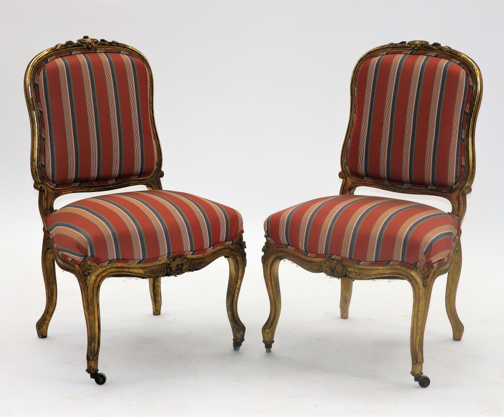 Appraisal: PR C FRENCH LOUIS XV GILT WOOD SIDE CHAIR France