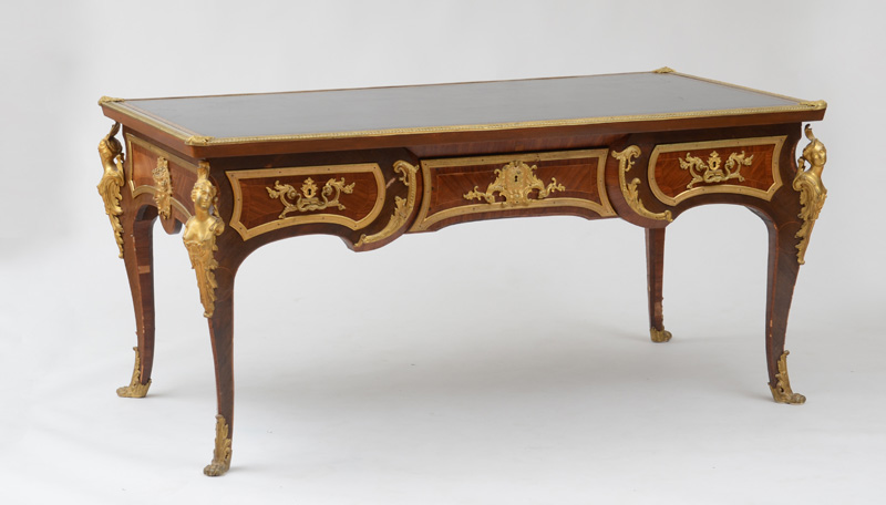 Appraisal: FINE R GENCE STYLE GILT-BRONZE-MOUNTED KINGWOOD AND SATINWOOD PARQUETRY BUREAU