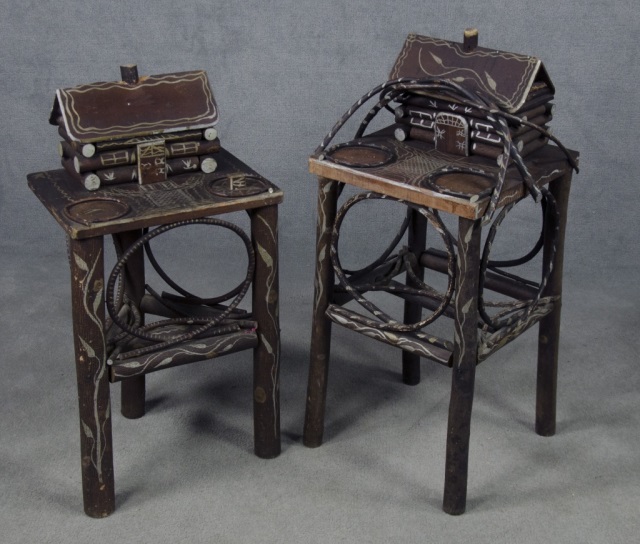 Appraisal: Two Paint-Decorated Twig Smoking StandsLikely Southern early th century Both