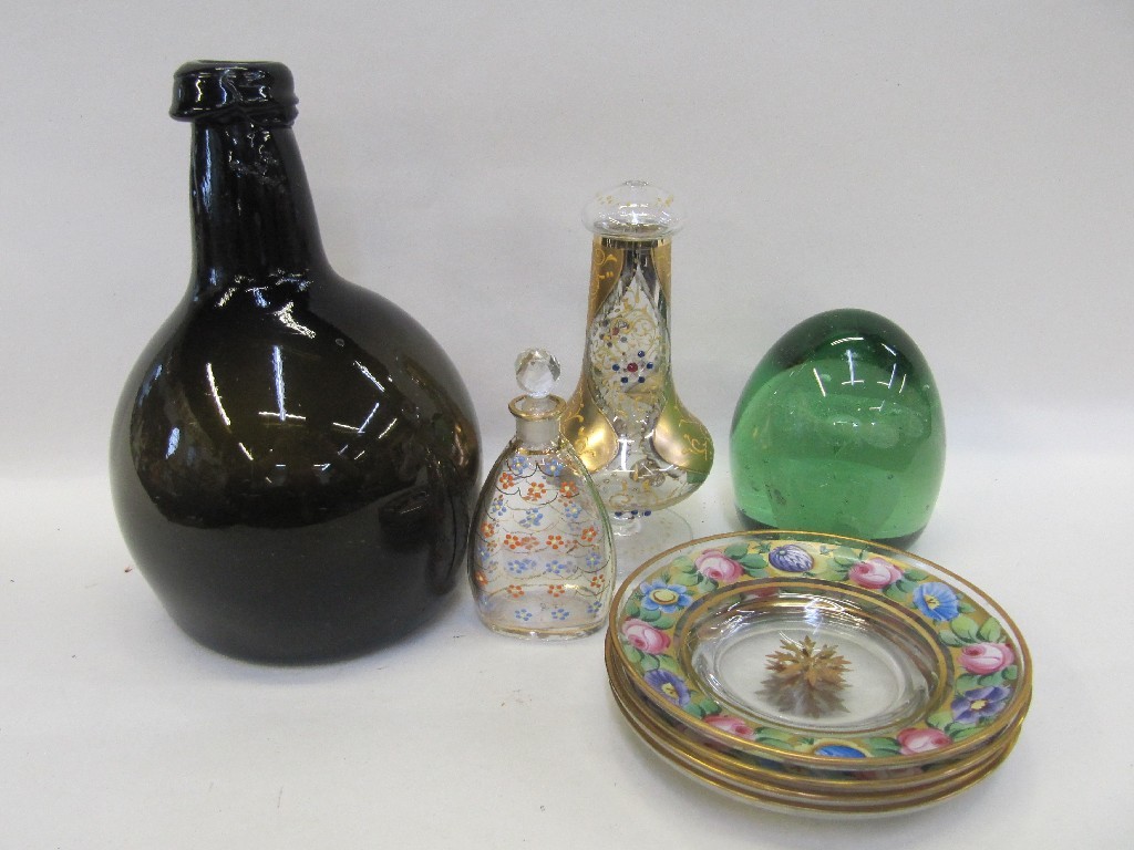 Appraisal: Antique glass bottle Victorian dump paperweight two scent bottles and