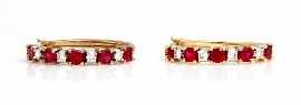 Appraisal: A pair of ct gold diamond and synthetic ruby hoop