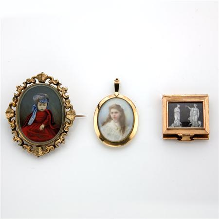 Appraisal: Group of Portrait Miniatures Frames Watch Case and Locket Estimate