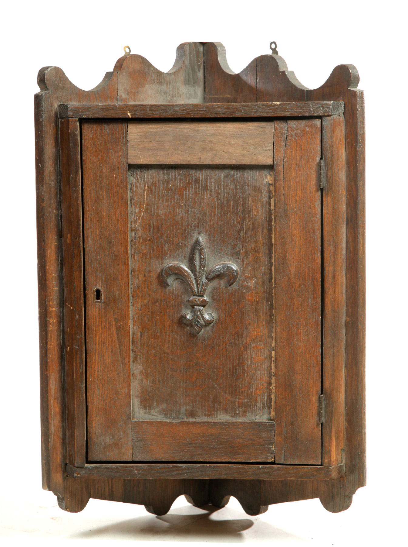 Appraisal: FRENCH-STYLE HANGING CORNER CUPBOARD European late th-early th century oak