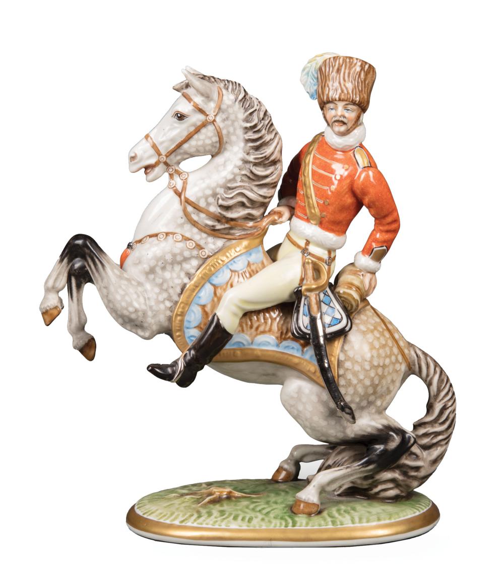 Appraisal: Capodimonte-Style Polychrome and Gilt Porcelain Figure of a Hussar astride