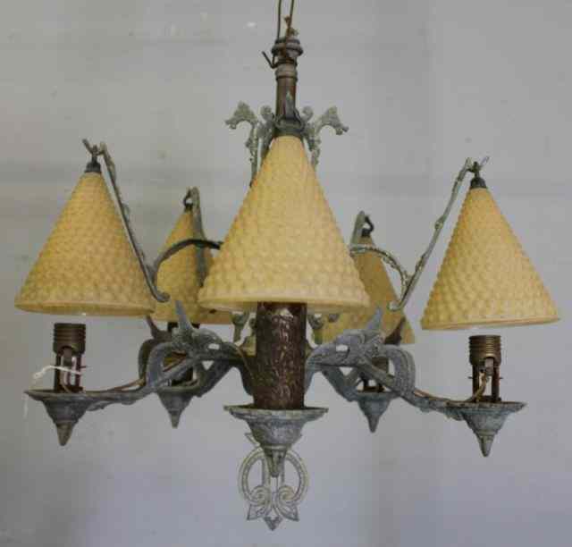 Appraisal: White Metal Depatinated Arts and Crafts ChandelierFrom a Goshen NY