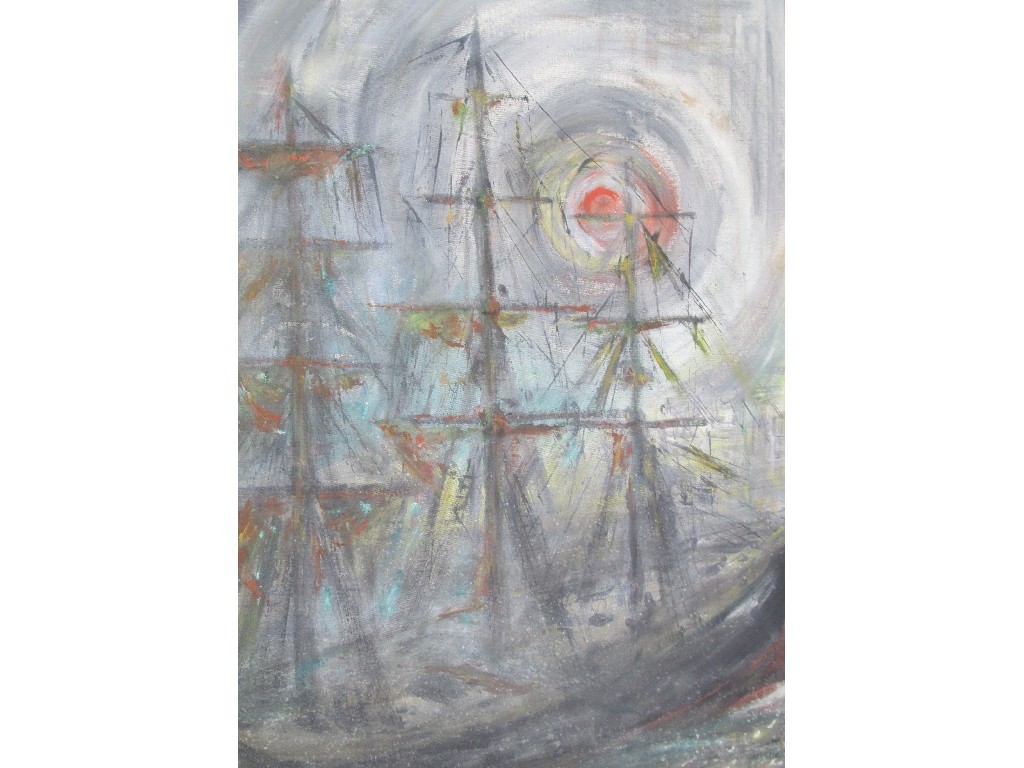 Appraisal: G WYLIE THREE MASTED SCHOONER Oil on canvas signed and