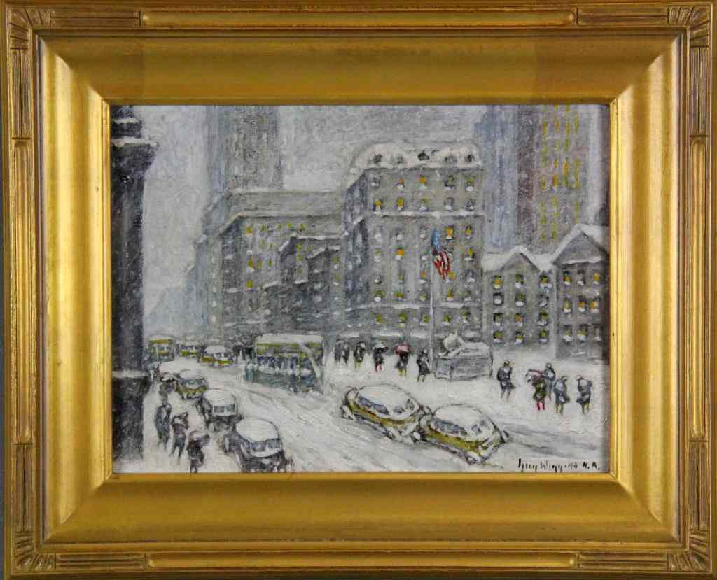 Appraisal: Guy Carleton Wiggins Oil Painting on BoardTitled '' th Avenue