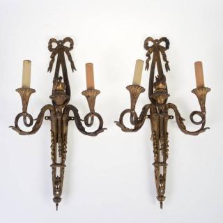 Appraisal: Pair antique Louis XVI style bronze sconces th th c