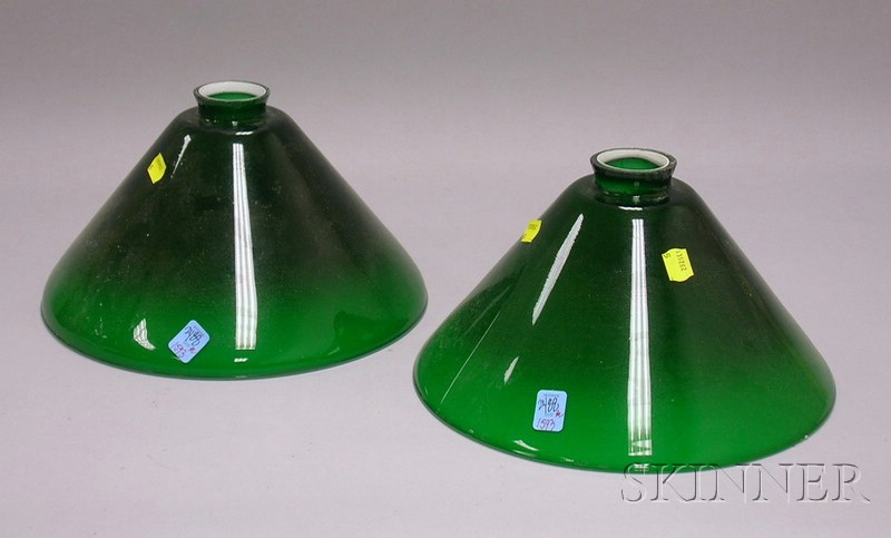 Appraisal: Pair of Green Cased Glass Lamp Shades top dia bottom