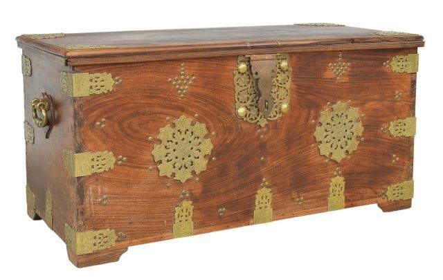 Appraisal: Portuguese Colonial brass-bound rosewood storage chest th c rectangular case