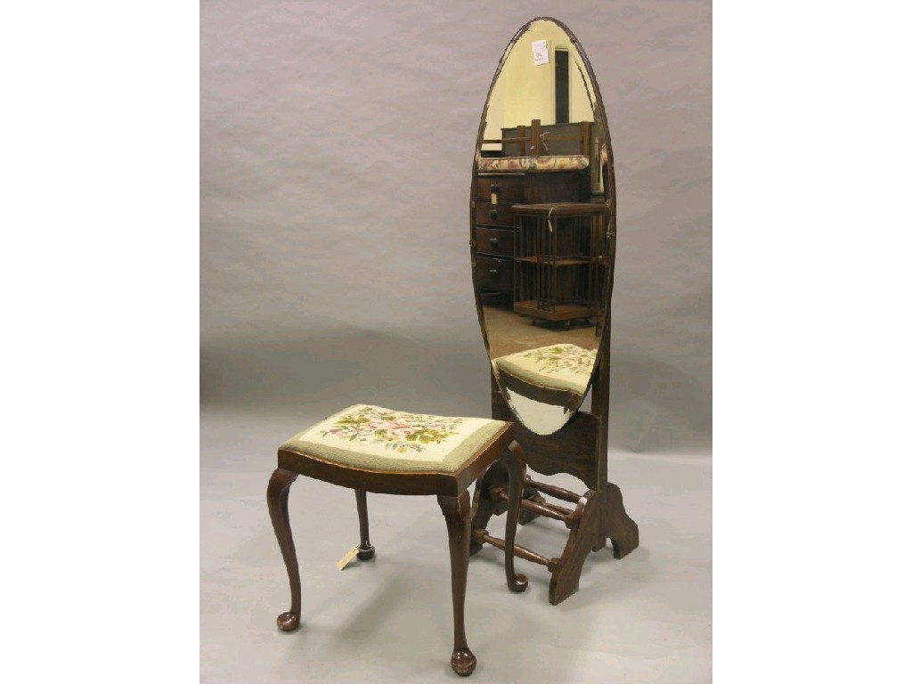 Appraisal: A mahogany stool with petit-point drop-in seat and a cheval