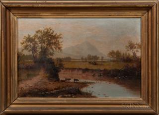 Appraisal: American School th Century River View with Cow American School