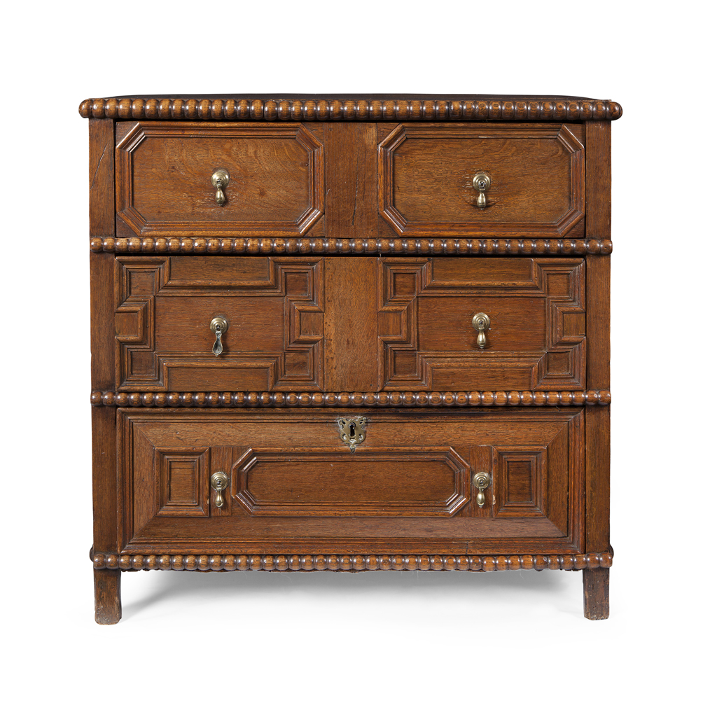 Appraisal: CHARLES II OAK CHEST OF DRAWERS TH CENTURY the rectangular