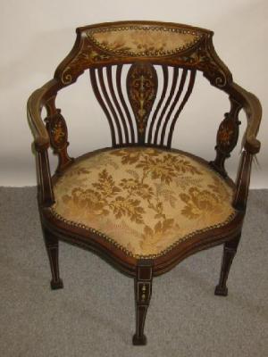 Appraisal: A LADY'S VICTORIAN ROSEWOOD ELBOW CHAIR of tub form upholstered