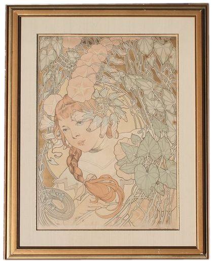 Appraisal: BOUISSET Firmin French - Nouveau Maiden Color Lithograph sight size