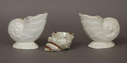 Appraisal: Pair of Ironstone Shell-Form Spoon Warmers Together with a shell-form