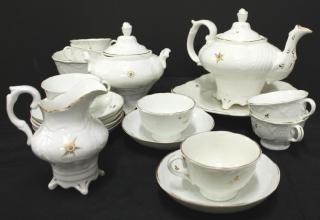 Appraisal: Antique White Gilt Porcelain Tea Service Probably German comprising a