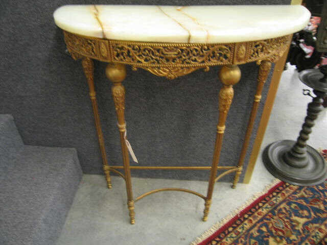 Appraisal: French Style Bronzed Foyer Table demilune onyx top crack