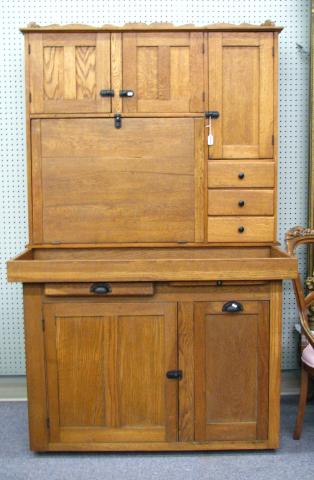 Appraisal: Two Piece Oak Kitchen Cupboard with Dry sink Top