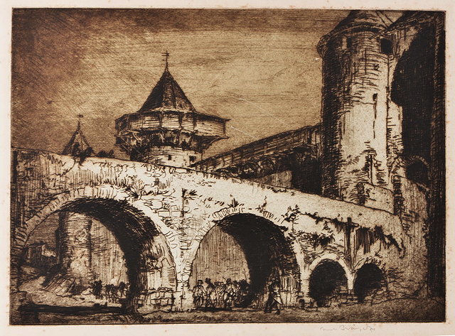 Appraisal: SIR FRANK BRANGWYN - 'The Mote Carcassone' etching pencil signed