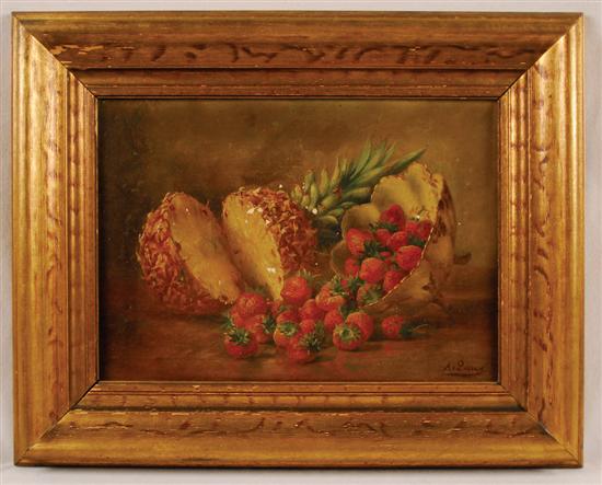 Appraisal: AUGUST LAUX American - STILL LIFE WITH PINEAPPLE AND STRAWBERRIES