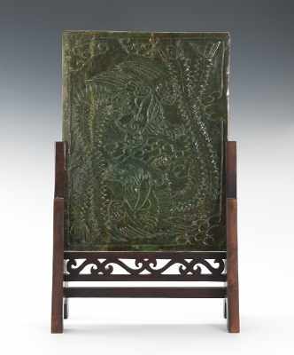 Appraisal: Carved Jade Plaque in Stand ca Late th Early th