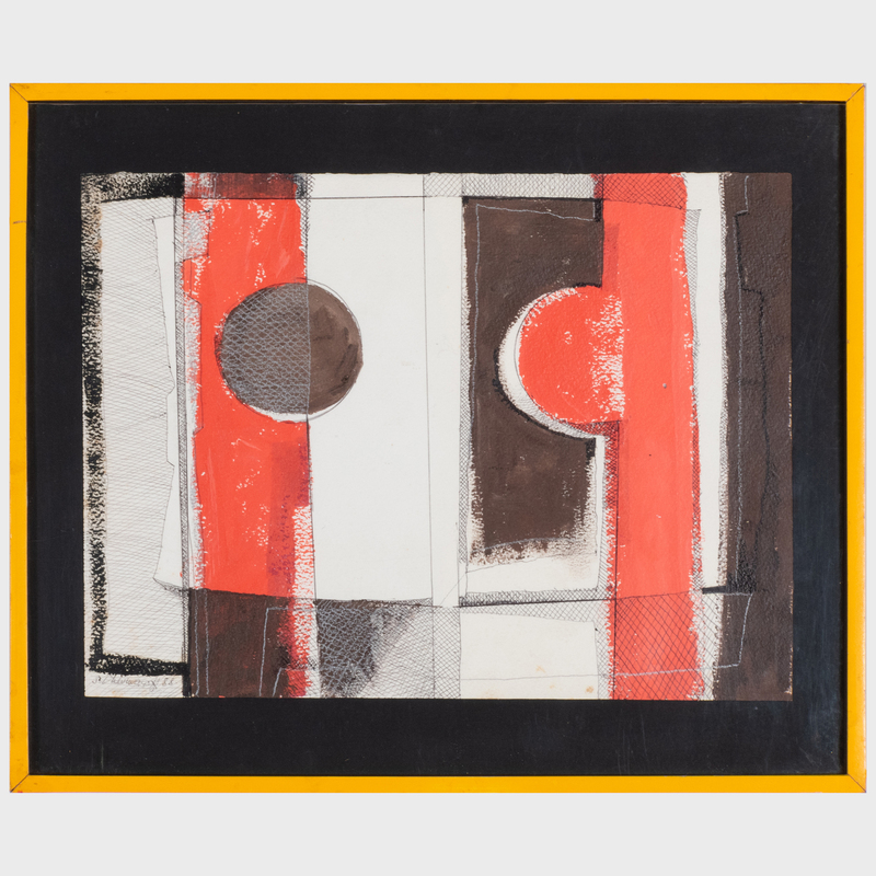 Appraisal: Serge Chermayeff - Red and Black Watercolor Watercolor chalk and