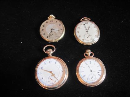 Appraisal: Four yellow gold filled case open face pocket watches th